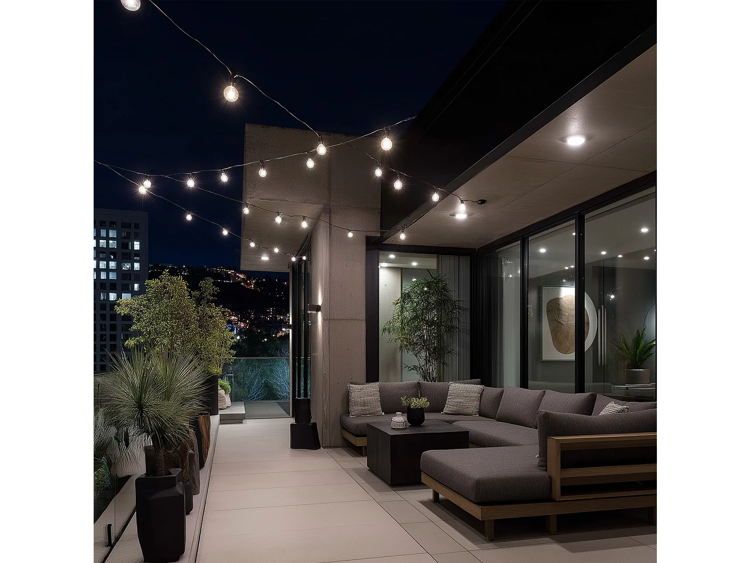 Kit Ghirlanda Luci per Esterno IP44 10m Nero + 10 Lampadine Filamento LED B22 2W G45 4000K Bianco Naturale