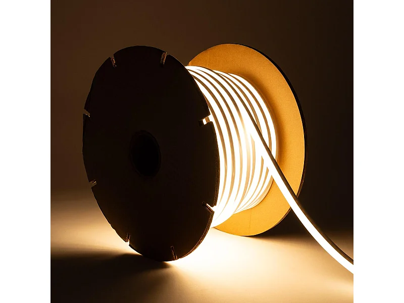 Tira LED Neón Regulable 220V BOBINA 50m SFLEX8 8W/m Corte 100cm IP65 Blanco Cálido