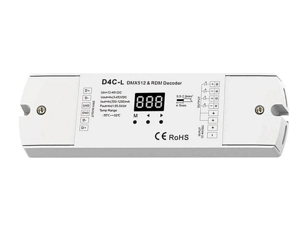 Controlador DMX512 para módulos LED 12-48V DC 350-1200mA 4 Canales RGB/RGBW