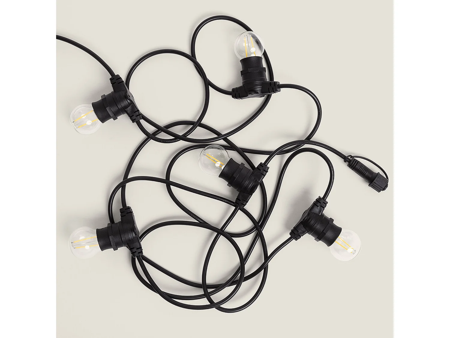 Kit Ghirlanda Luci per Esterno IP44 5m Nero + 5 Lampadine Filamento LED B22 2W G45 4000K Bianco Naturale