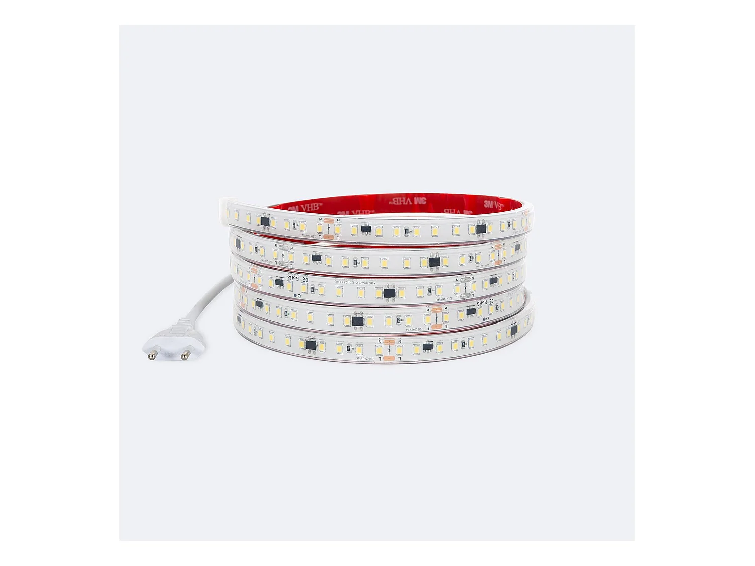 Ruban LED Dimmable 220V SMD Auto-redressement 120 LED/m 14W/m 1680lm/m SILICONE FLEX Largeur 12mm Coupe 10cm IP67 Sur mesure 6000K Blanc froid 15 m