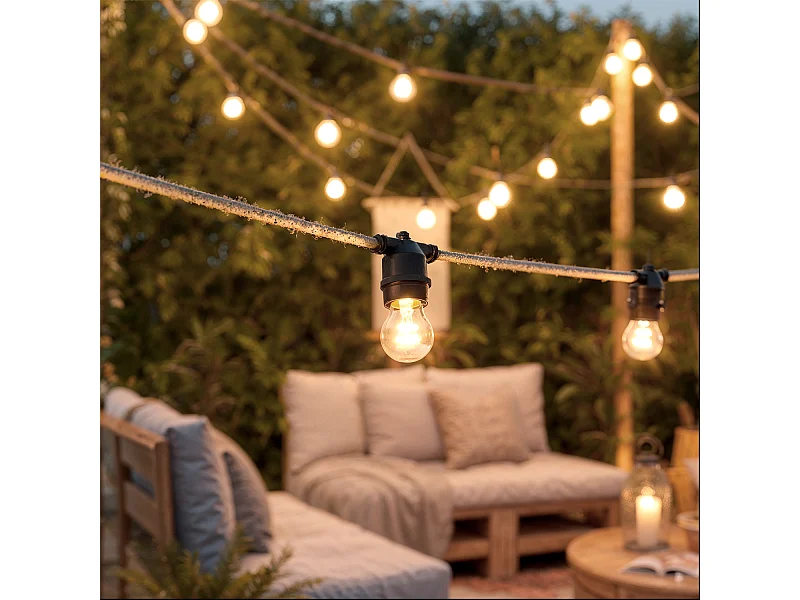 Guirnalda Hemp Naturae Luces Exterior 10 Portalámparas Textil Natural 10m IP65 10 m