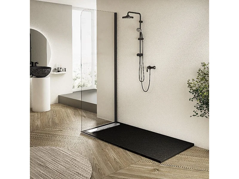 Plato de ducha pizarra RIBERA negro  80x100cm rejilla acero inox.