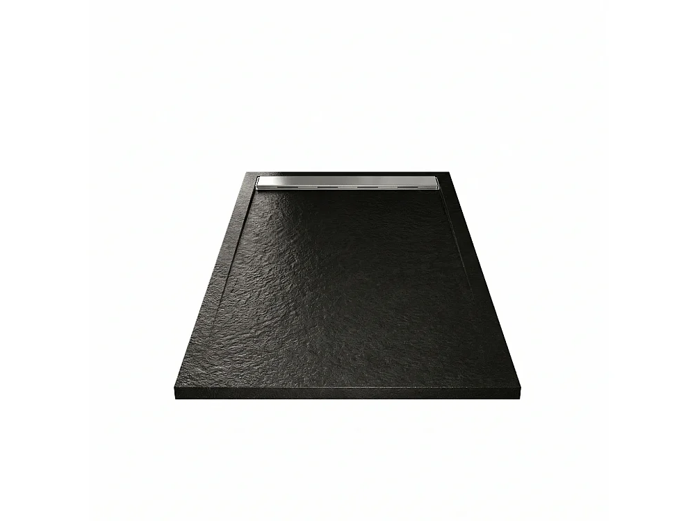 Plato de ducha pizarra RIBERA negro  80x100cm rejilla acero inox.