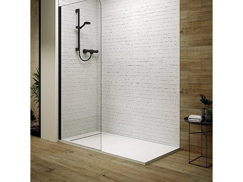 Receveur de douche 80x200cm extra plat RIBERA en résine surface ardoisée blanc Grille blanche