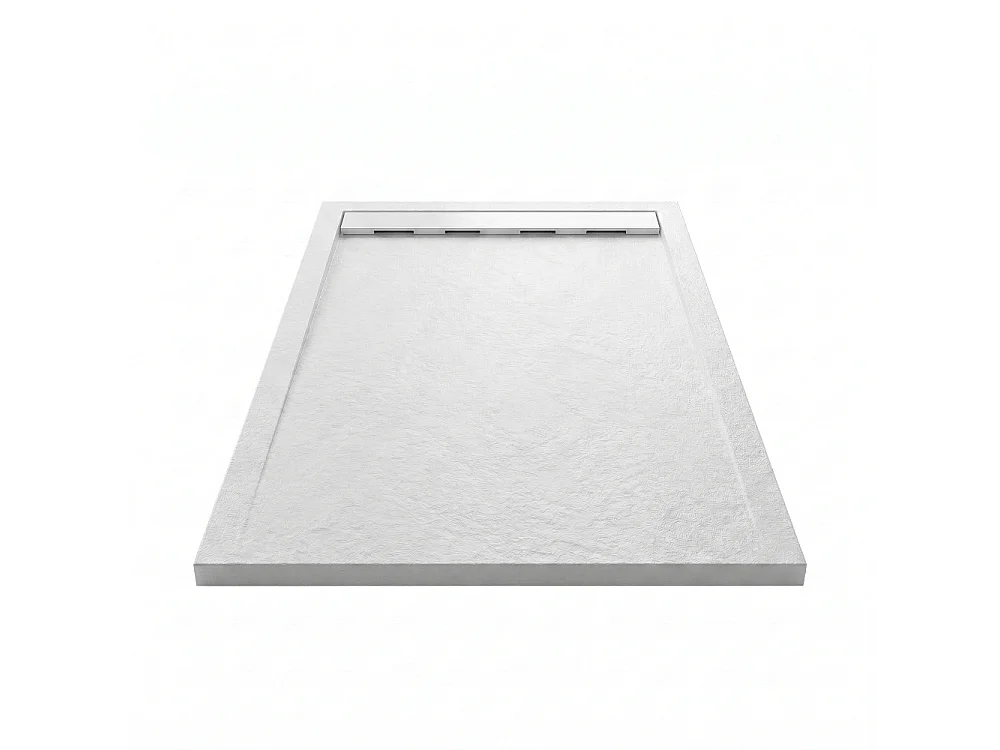 Receveur de douche 80x200cm extra plat RIBERA en résine surface ardoisée blanc Grille blanche