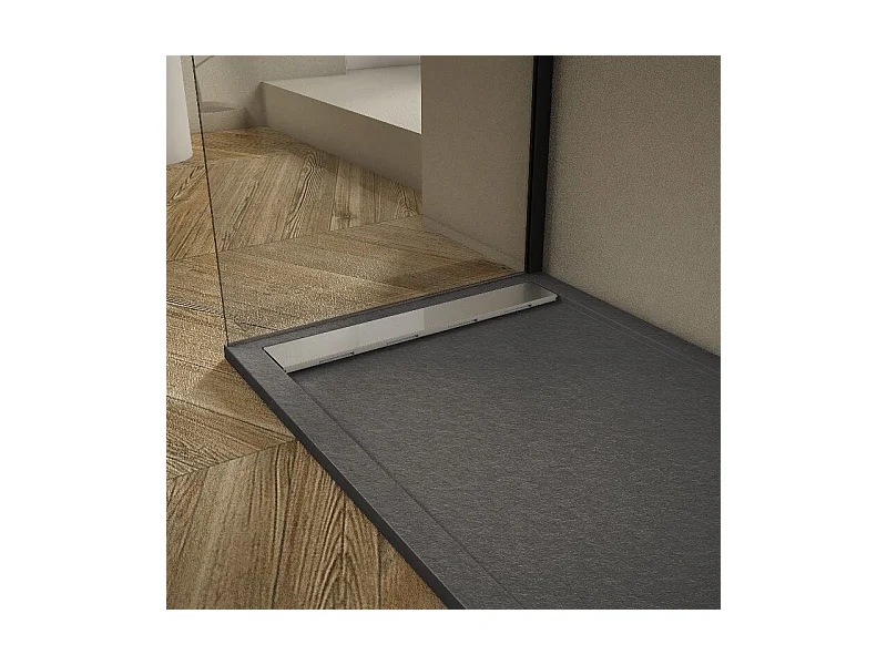 Receveur de douche 90x120cm extra plat RIBERA en résine surface ardoisée anthracite Grille inox