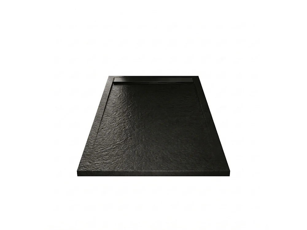Receveur de douche 80x120cm extra plat RIBERA en résine surface ardoisée noir Grille noire