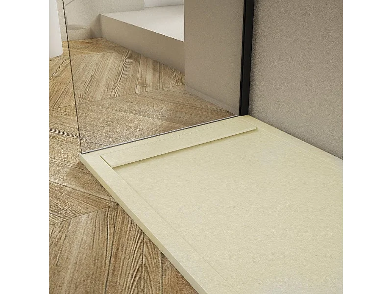 Receveur de douche 70x180cm extra plat RIBERA en résine surface ardoisée beige Grille beige