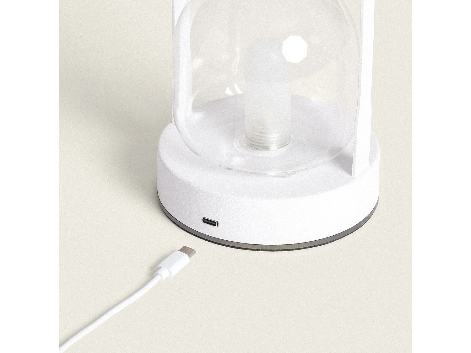 Lámpara de Mesa LED Portátil con Batería USB Recargable Metal y Cristal Olena Blanco