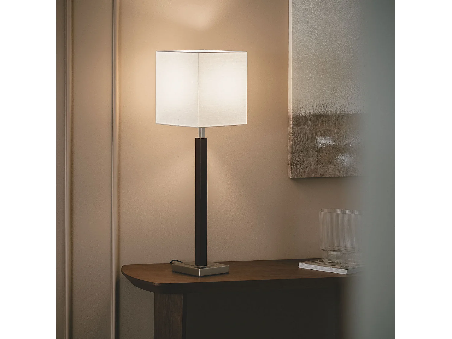 Lampe à Poser Bois et Métal Lizza Blanc