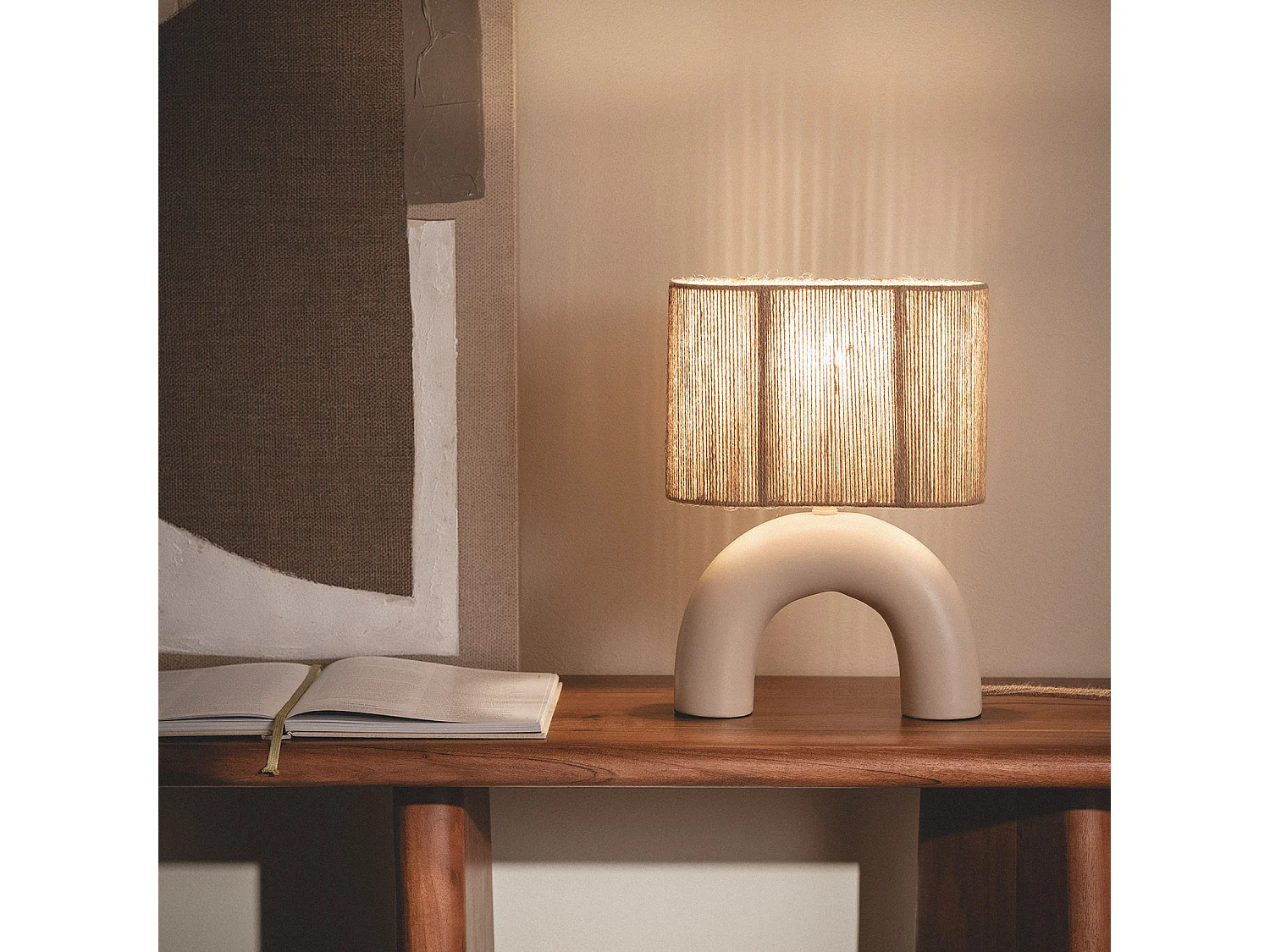 Lampe à Poser Céramique et Corde Naturelle Callie Beige