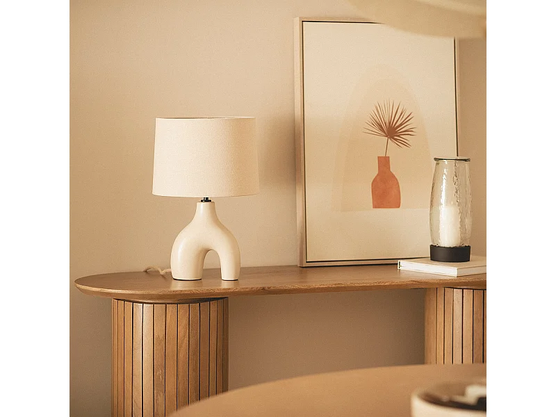 Lámpara de Mesa Cerámica y Lino Ginger Beige