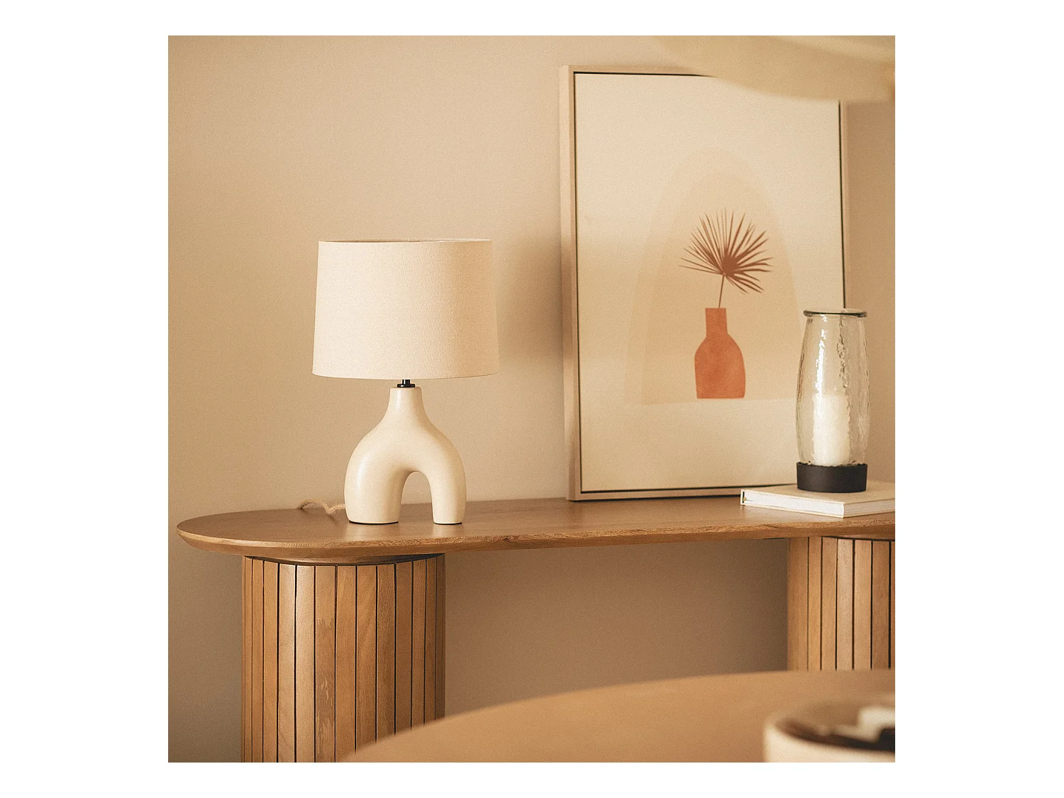 Lampe à Poser Céramique et Lin Ginger Beige