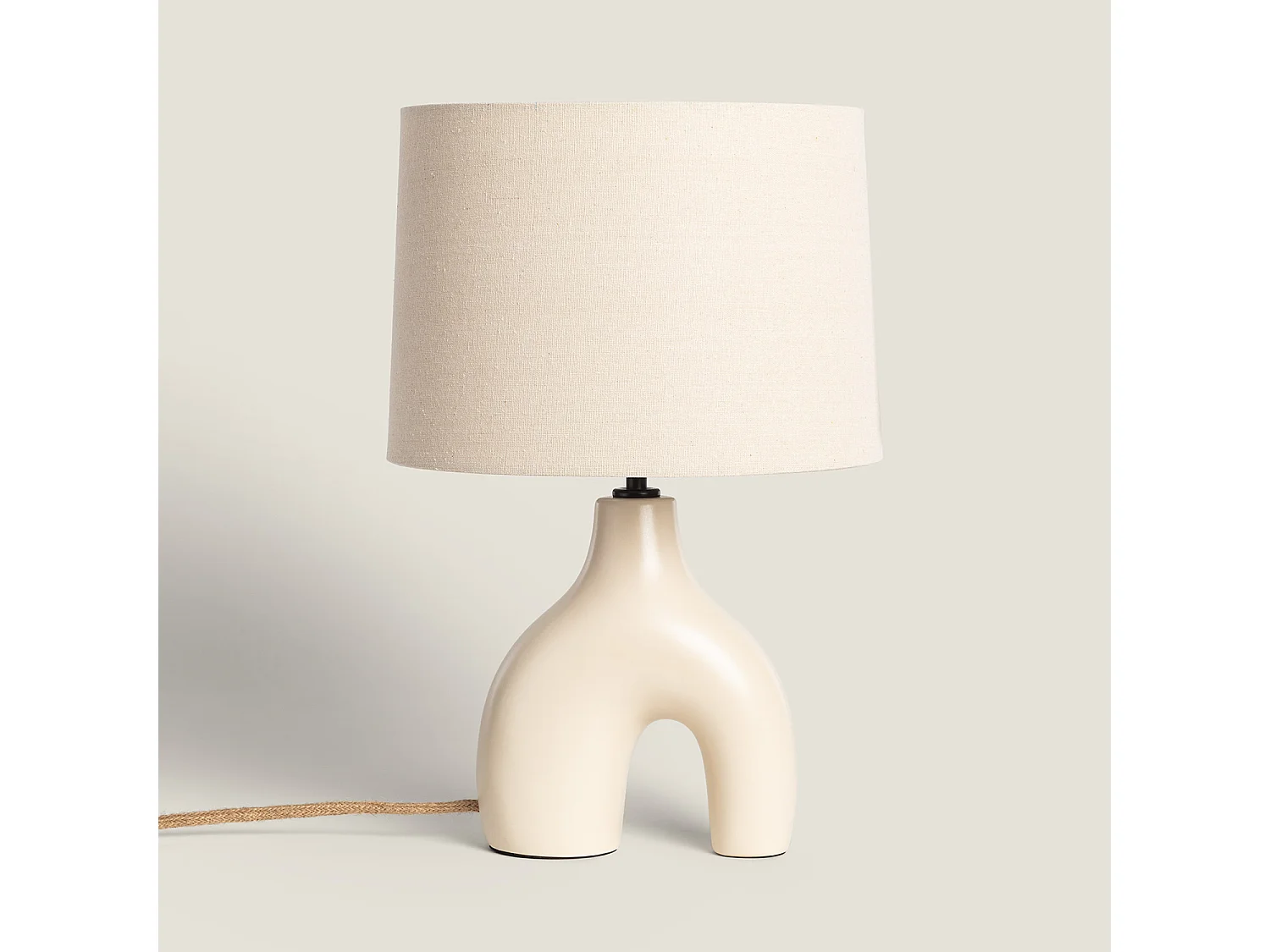 Lampe à Poser Céramique et Lin Ginger Beige