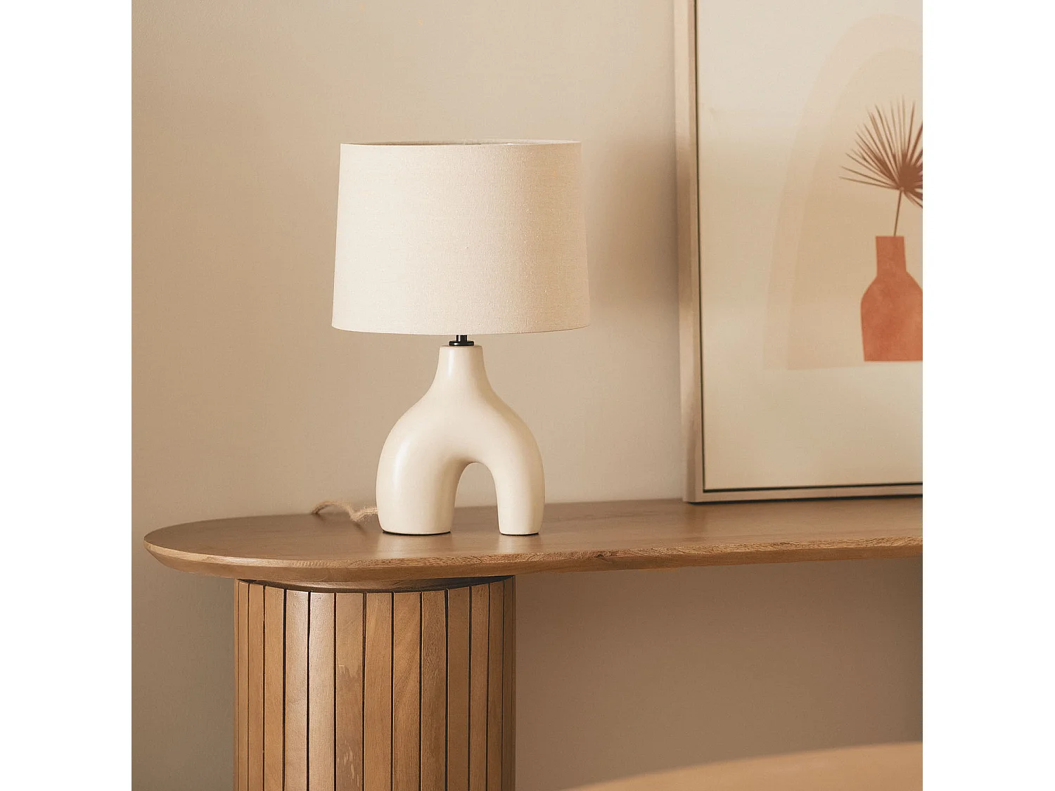 Lámpara de Mesa Cerámica y Lino Ginger Beige