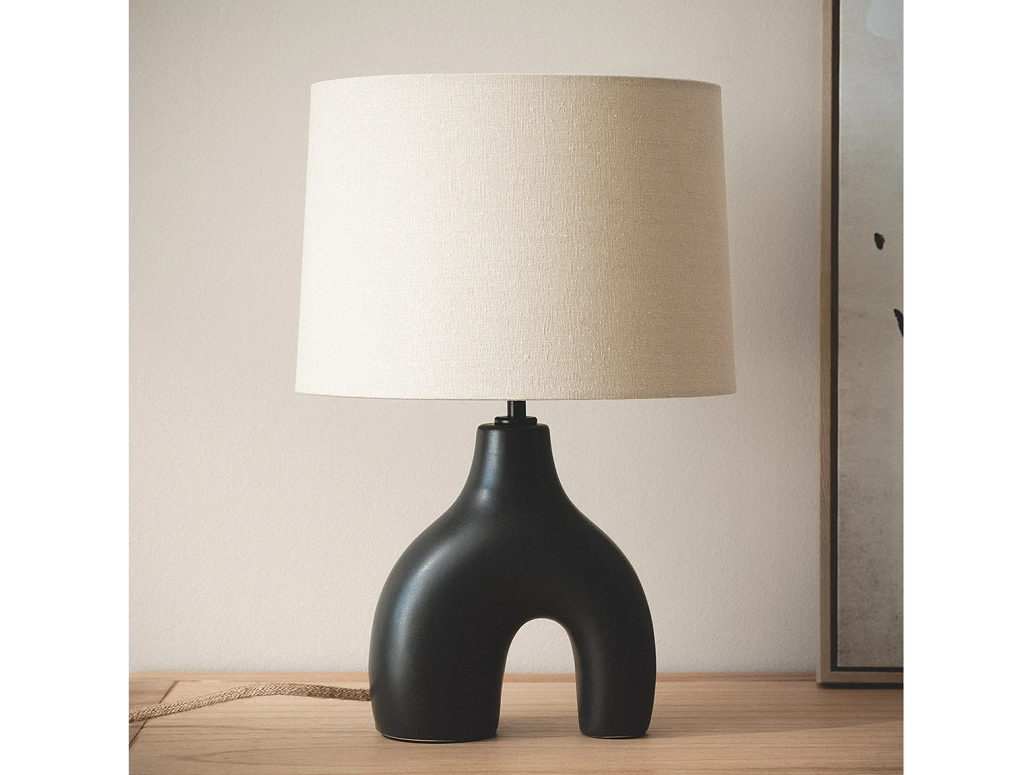 Lámpara de Mesa Cerámica y Lino Ginger Beige
