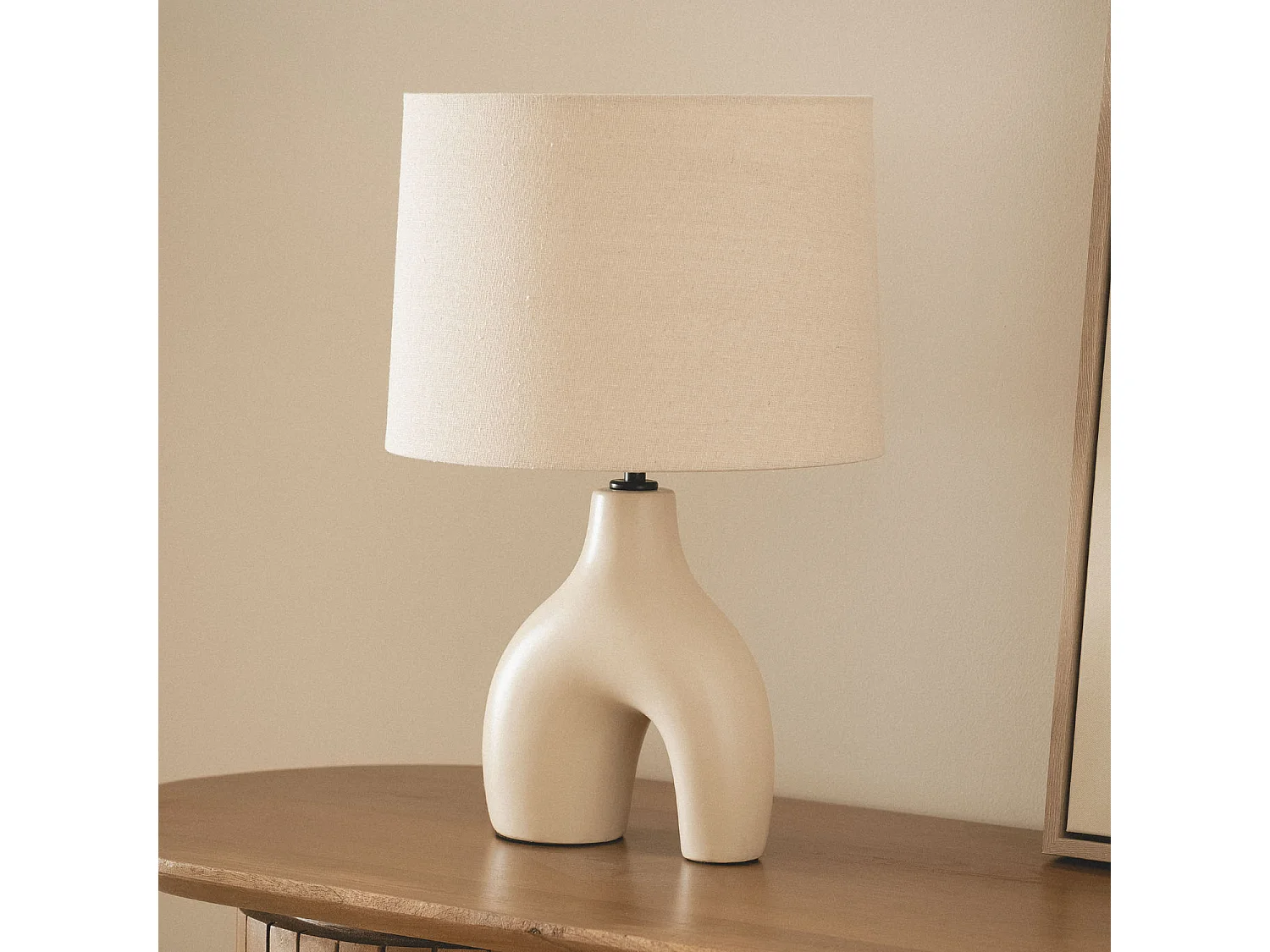 Lampada da Tavolo Ceramica e Lino Ginger Beige