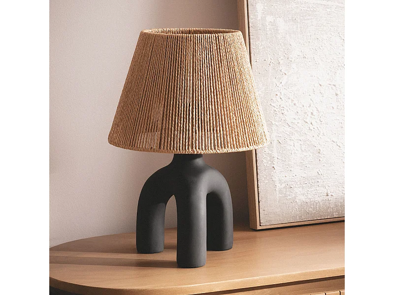 Lampe à Poser Papier Tressé et Résine Otilia  Noir