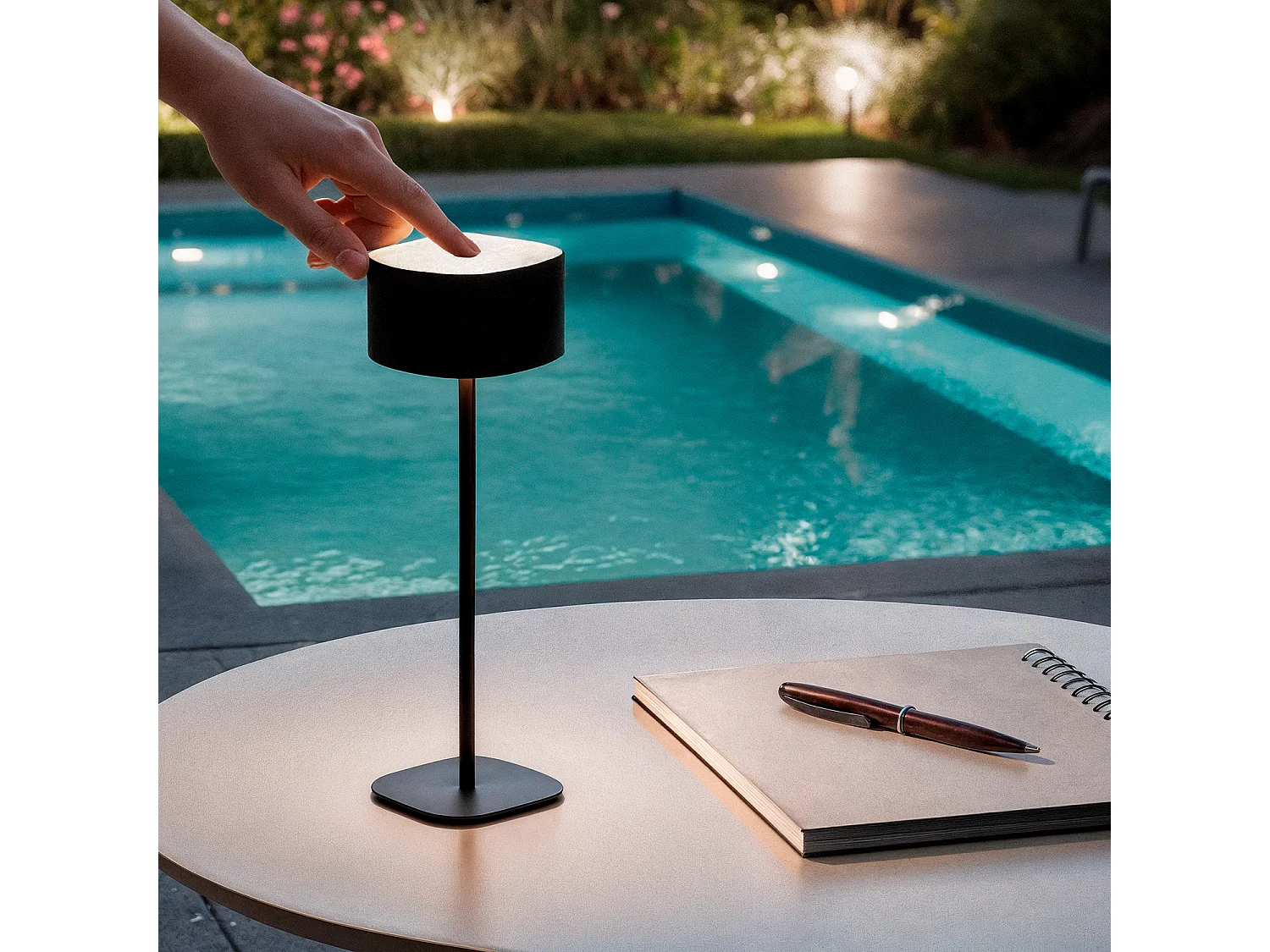 Lámpara de Mesa LED Portátil Exterior con Batería USB Recargable Metal Mounka Square Negro
