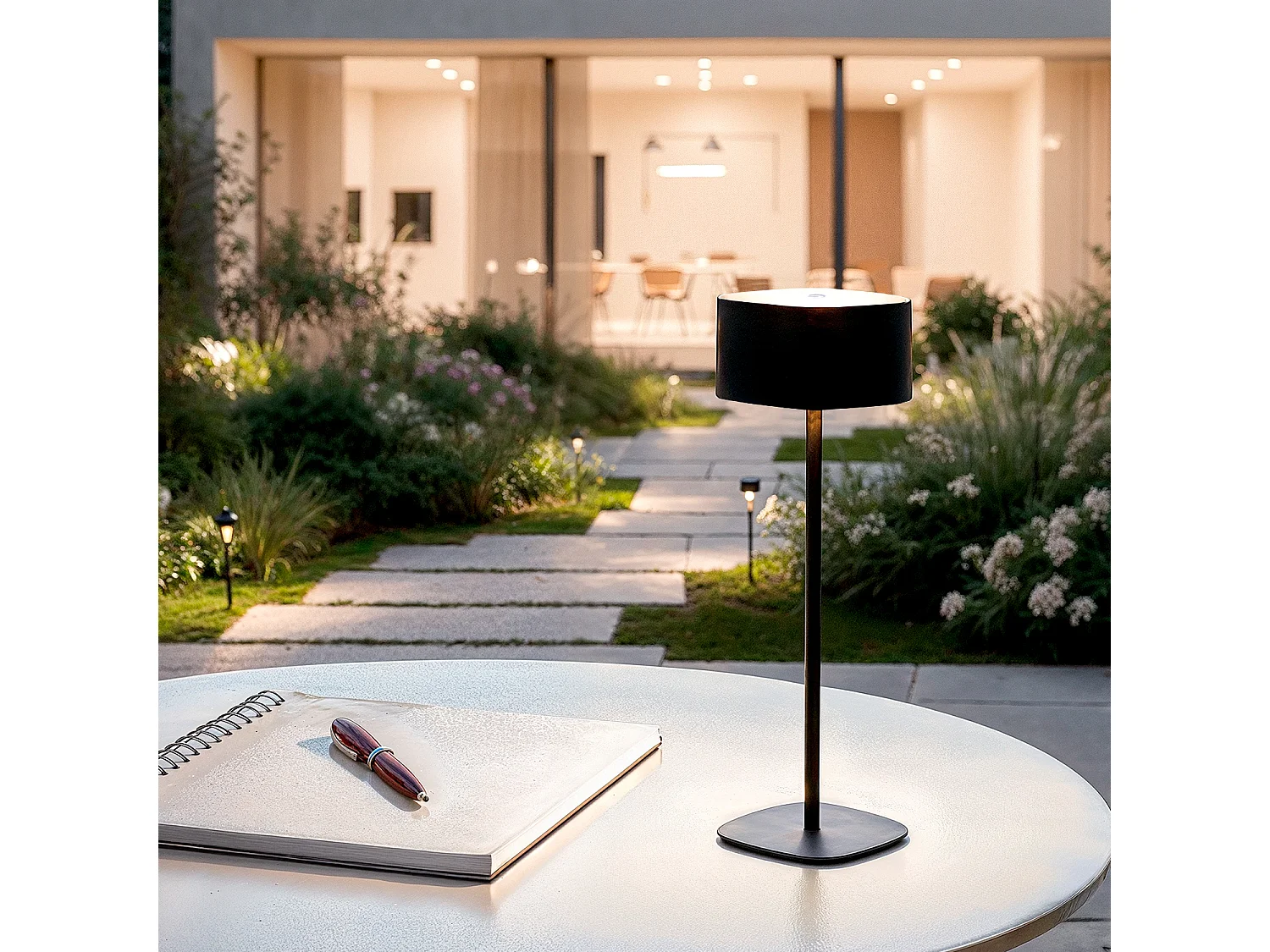 Lámpara de Mesa LED Portátil Exterior con Batería USB Recargable Metal Mounka Square Negro