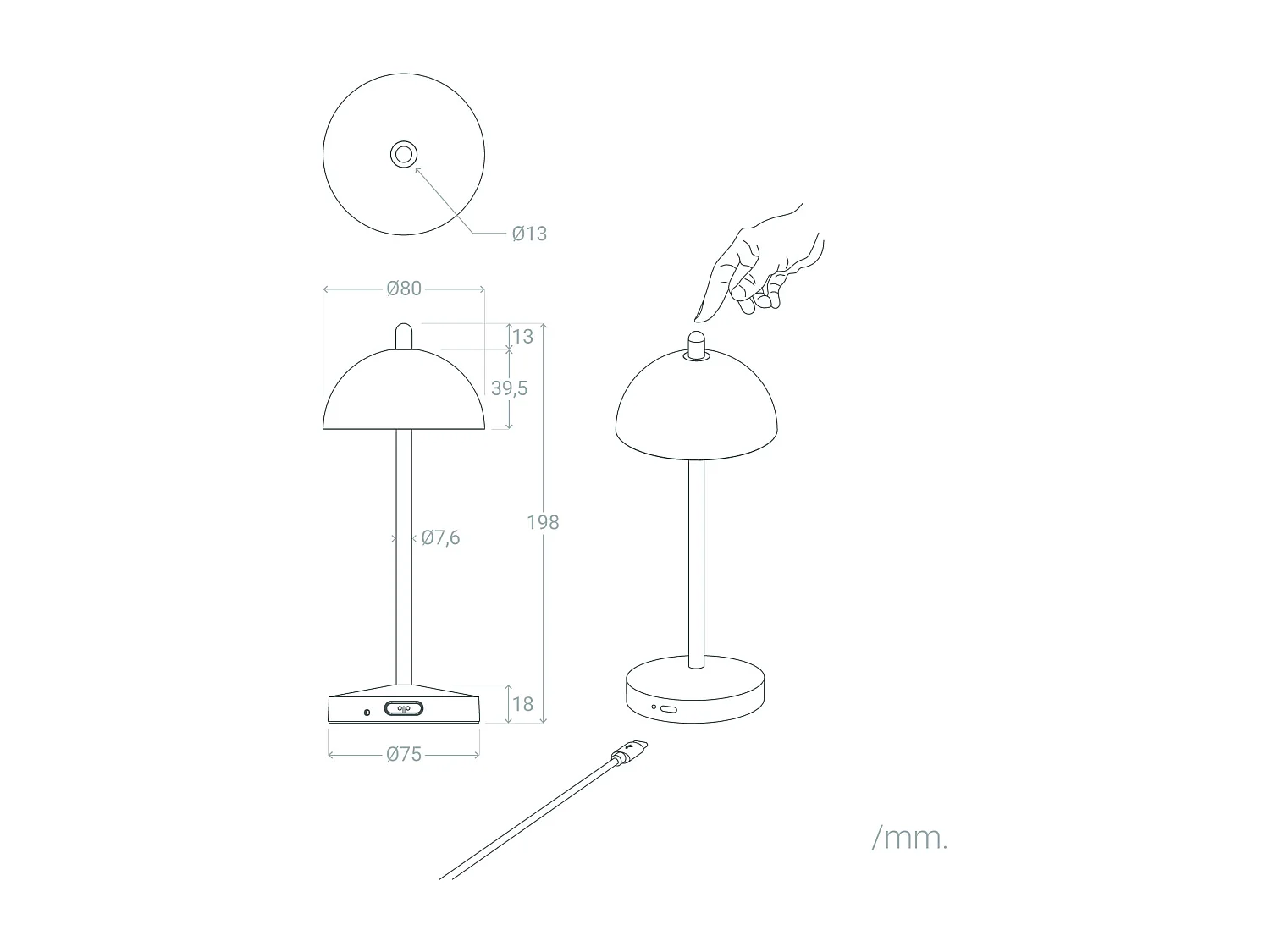 Lampe à Poser LED Portable Extérieure Métal avec Batterie Rechargeable Pirinoa Noir