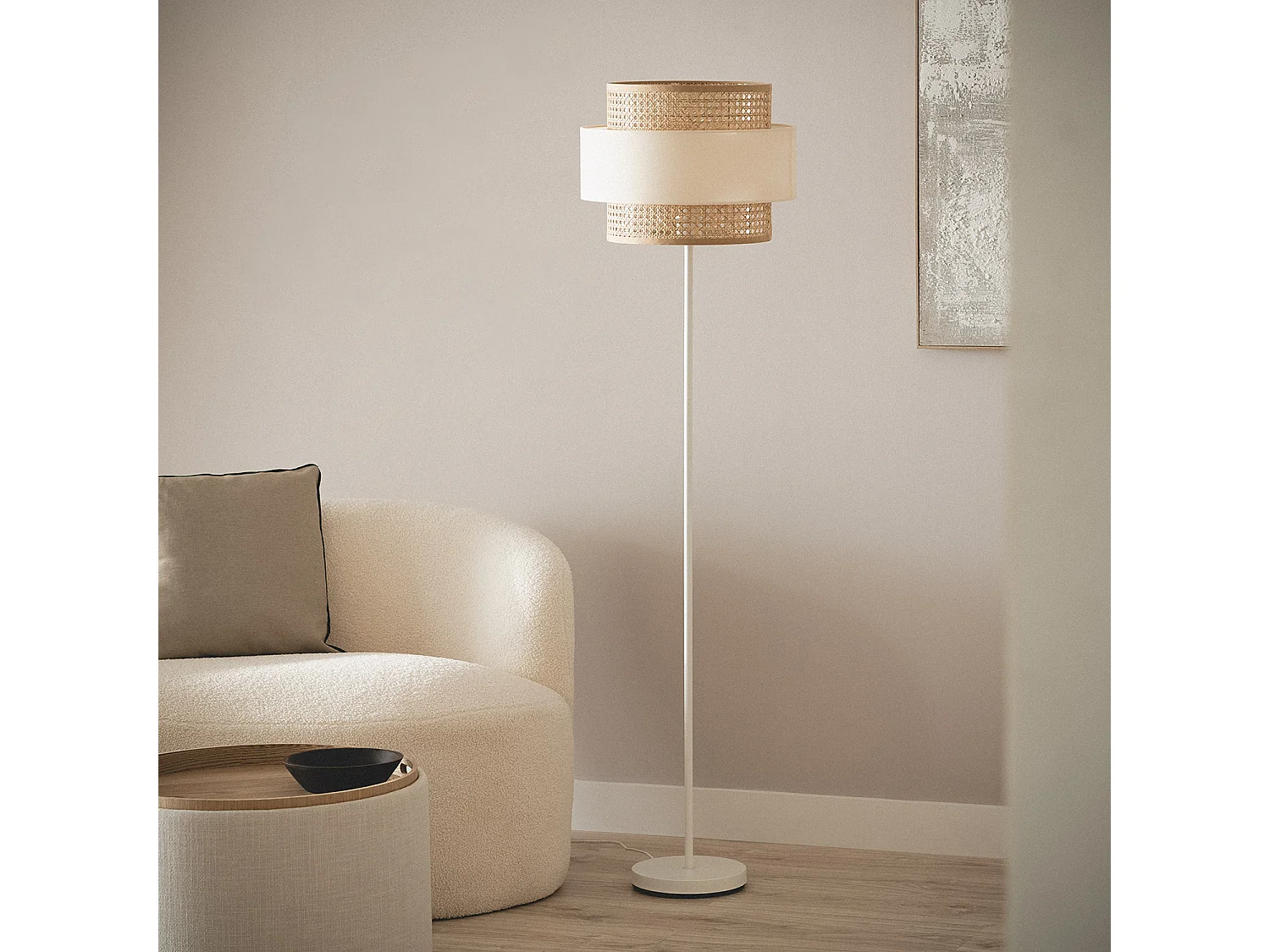 Lampadaire Métal et Tissu Amaia Blanc cassé