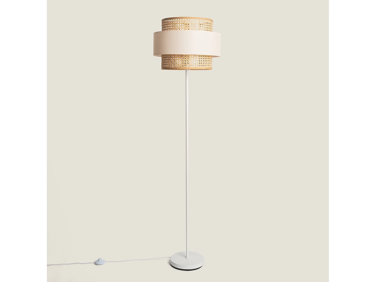 Lampadaire Métal et Tissu Amaia Blanc cassé