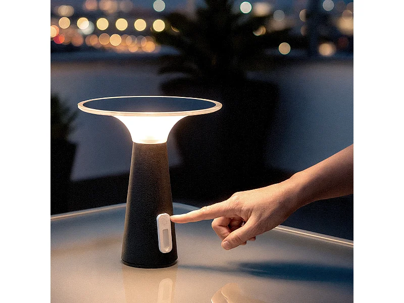 Lámpara de Mesa Solar Exterior LED Metal Portátil con Batería USB Recargable Soucha Negro