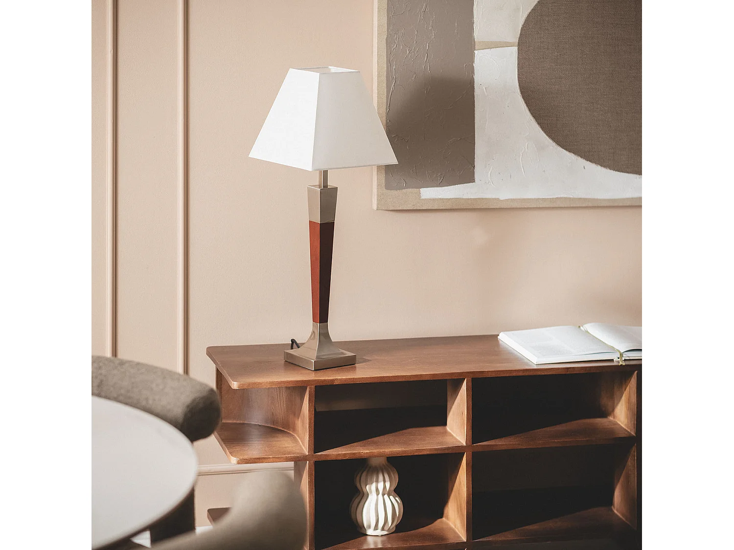 Lampe à Poser Bois et Métal Lizza Piramis Blanc