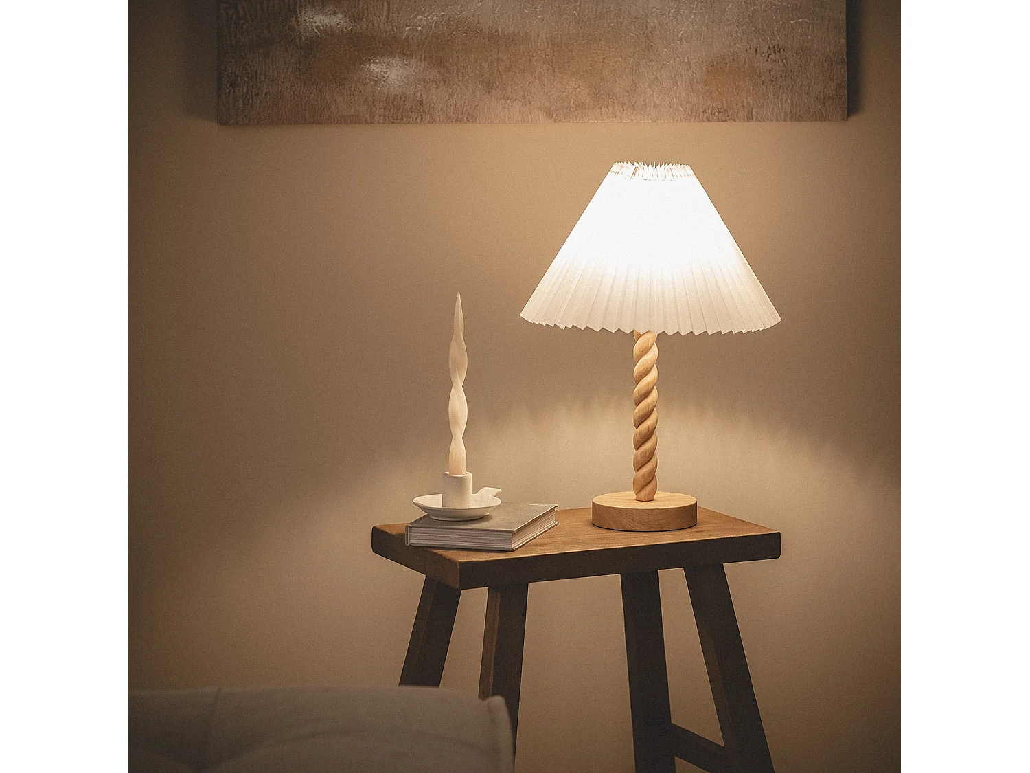Lampada da Tavolo Legno Moorea Bianco