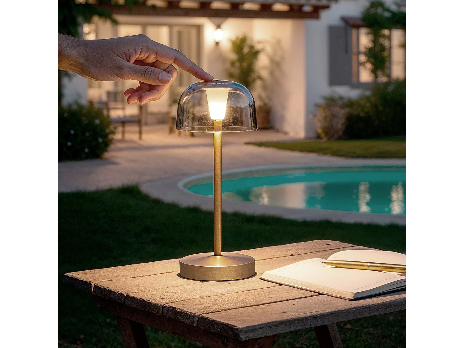 Lampe à Poser LED Portable pour Extérieur Métal avec Batterie Rechargeable Lendora Smoke Laiton