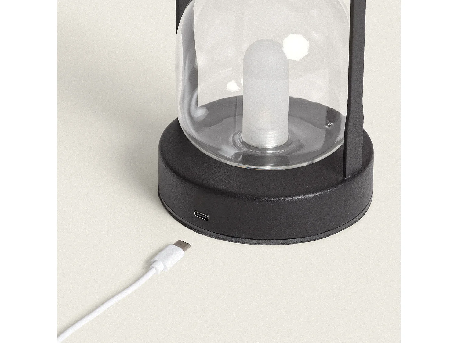 Lámpara de Mesa LED Portátil con Batería USB Recargable Metal y Cristal Olena Negro