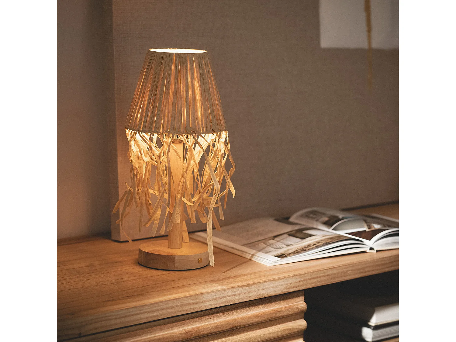 Lampe à Poser LED Bois 1W Portable avec Batterie USB Rechargeable Soure Naturel