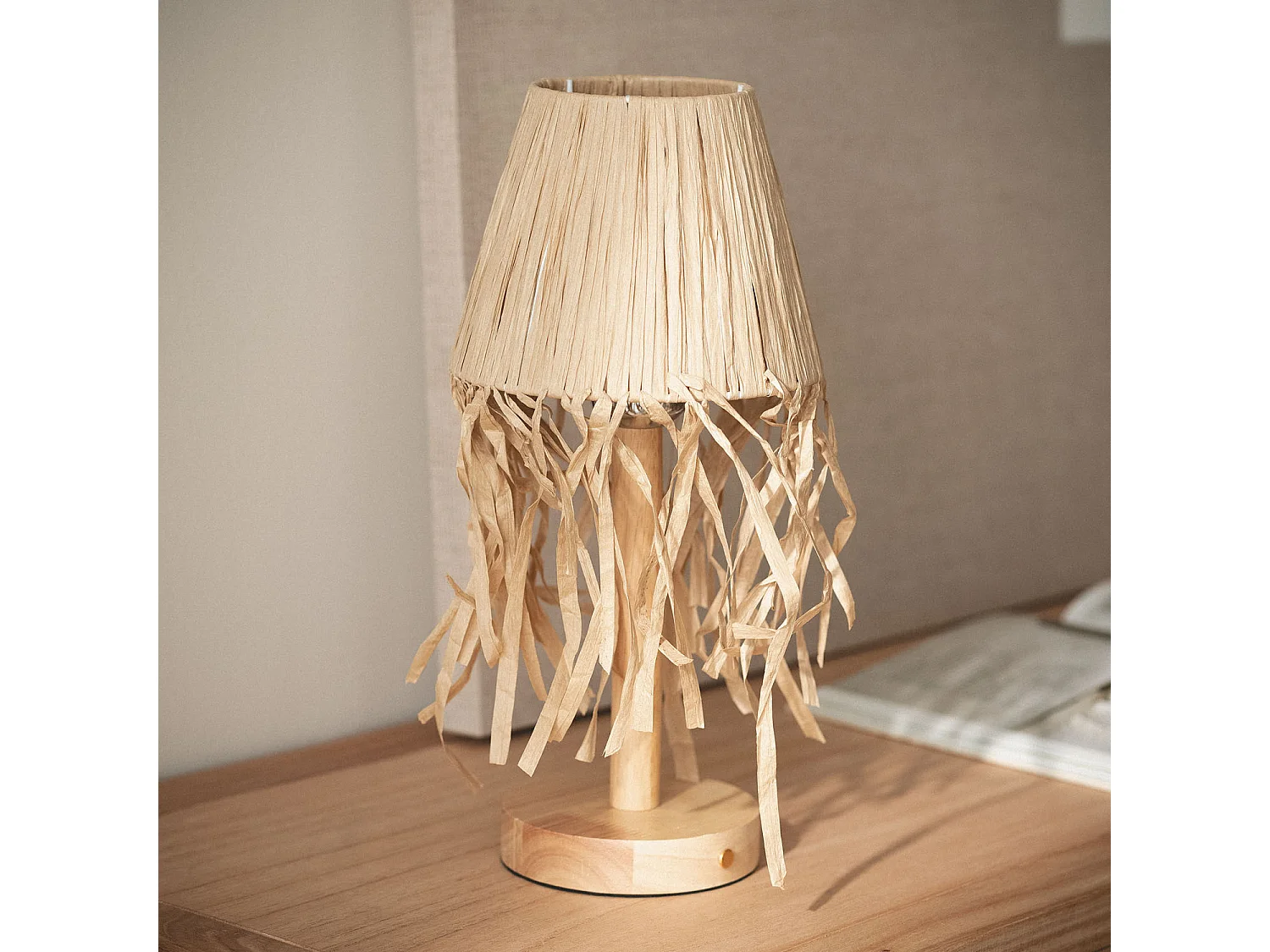 Lampe à Poser LED Bois 1W Portable avec Batterie USB Rechargeable Soure Naturel