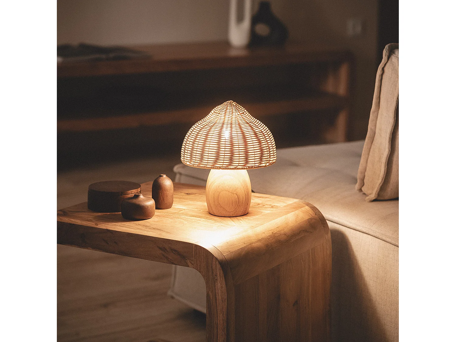 Lampada da Tavolo Legno e Rattan Karava Naturale