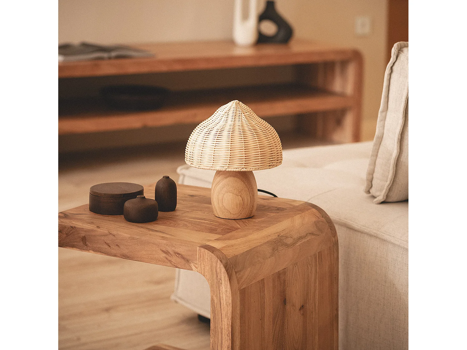 Lampada da Tavolo Legno e Rattan Karava Naturale