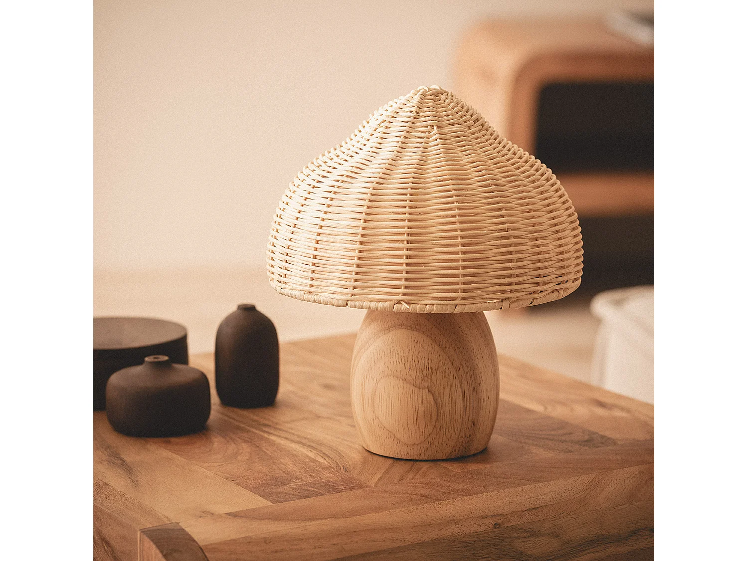 Lampada da Tavolo Legno e Rattan Karava Naturale