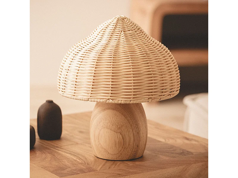 Lámpara de Mesa Madera y Ratán Karava Natural