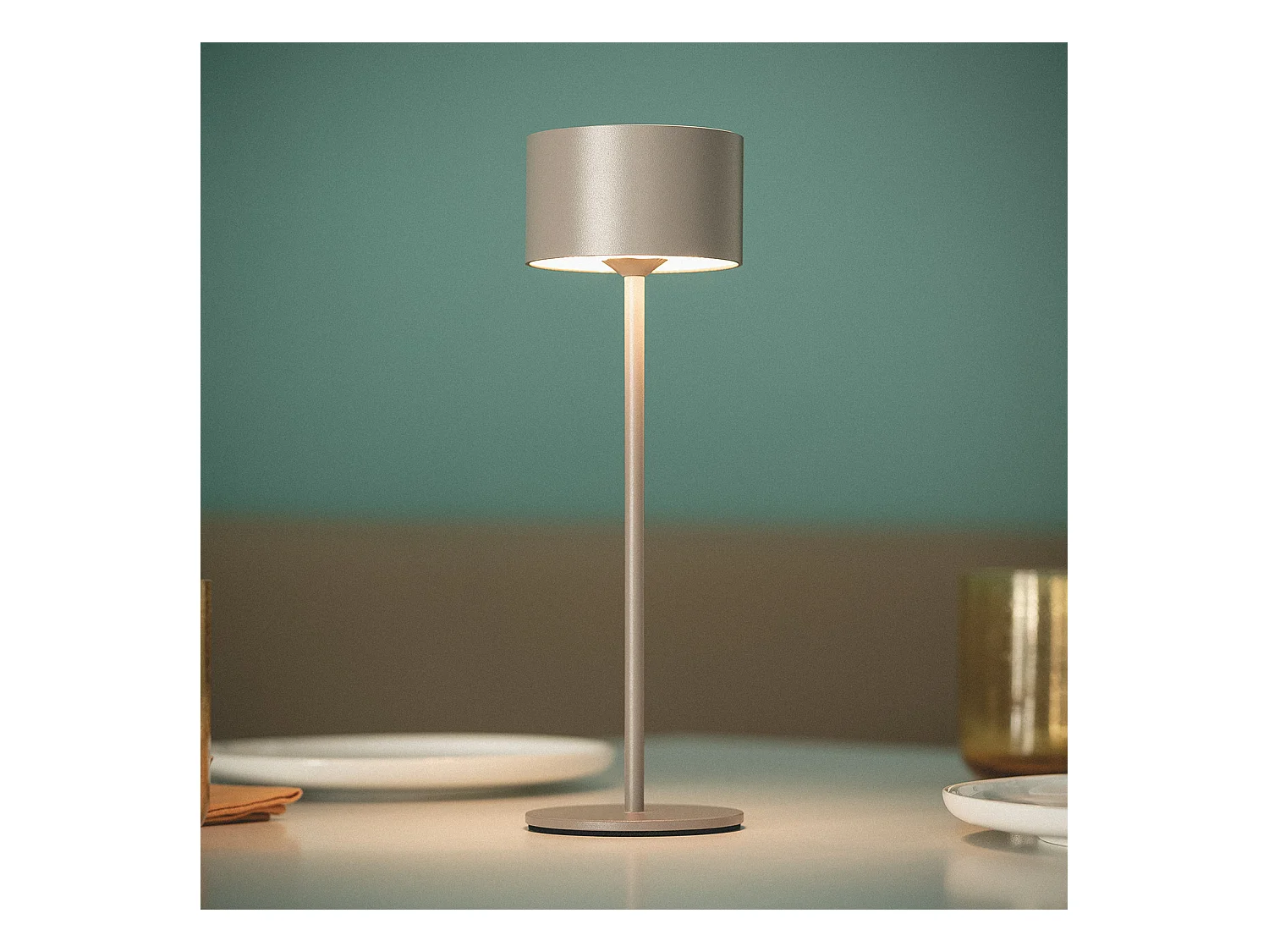Lampe à Poser LED 2W Portable avec Batterie USB Rechargeable Mounka Round. Taupe