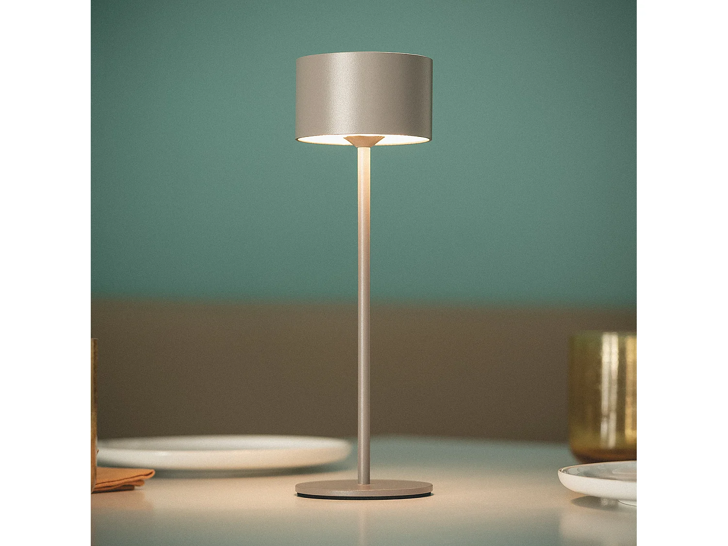 Lampada da Tavolo LED 2W Portatile con Batteria USB Ricaricabile Mounka Round Tortora