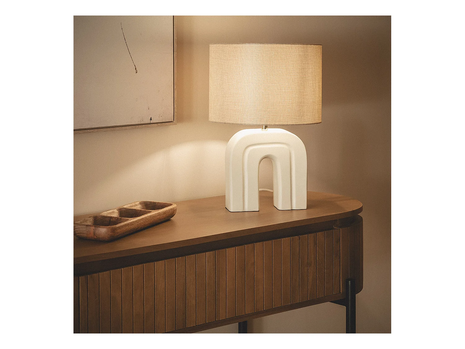 Lampe à Poser Résine et Lin Cira Blanc Gardénia