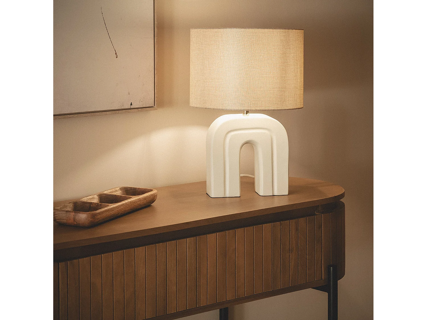 Lampe à Poser Résine et Lin Cira Blanc Gardénia