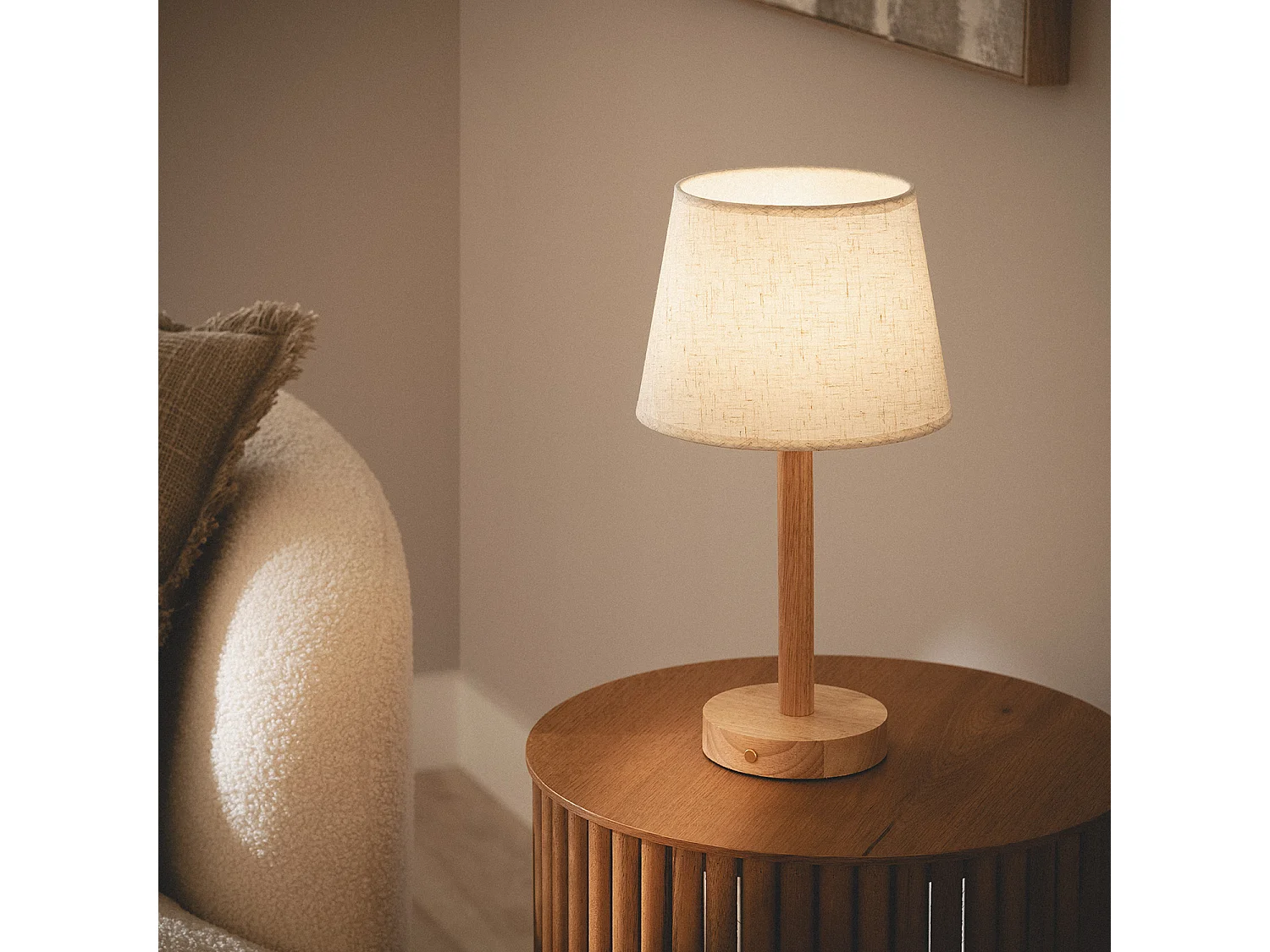 Lámpara de Mesa LED Portátil Madera con Batería USB Recargable Rowy Natural