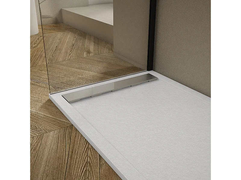 Mineralguss-Duschwanne extra flach RIBERA Schieferoptik WEIß 80x100cm