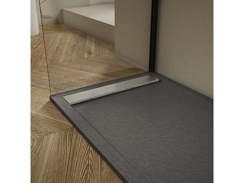 Plato de ducha pizarra RIBERA ANTRACITA  90x200cm Rejilla acero inox.