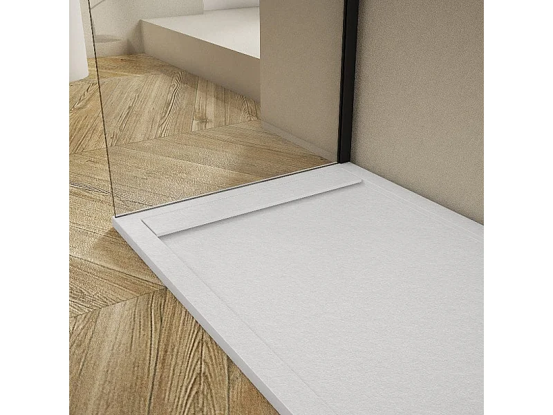 Receveur de douche 90x170cm extra plat RIBERA en résine surface ardoisée blanc Grille blanche