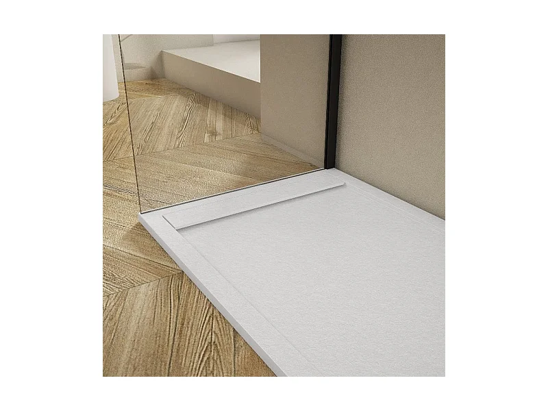 Mineralguss-Duschwanne extra flach RIBERA Schieferoptik WEIß 90x100cm