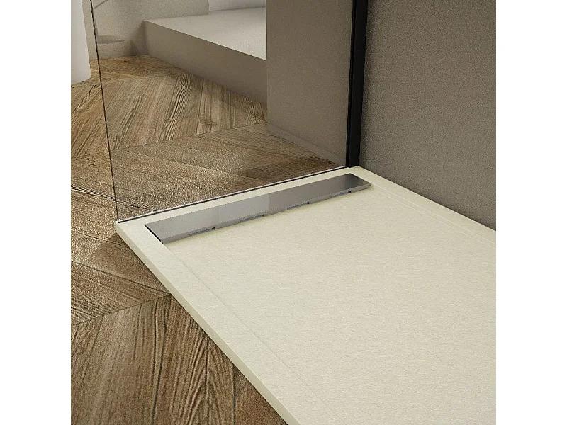 Receveur de douche 70x200cm extra plat RIBERA en résine surface ardoisée beige Grille inox