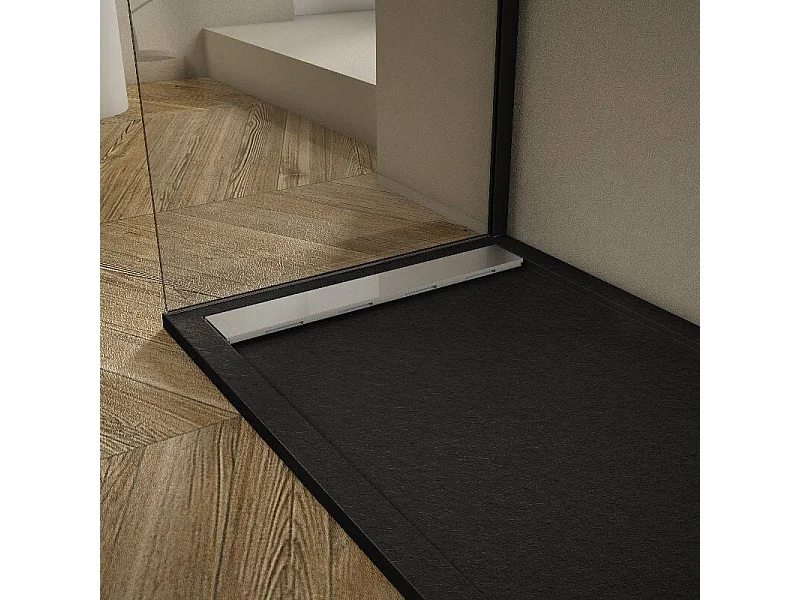 Plato de ducha pizarra RIBERA NEGRO  90x200cm Rejilla acero inox.